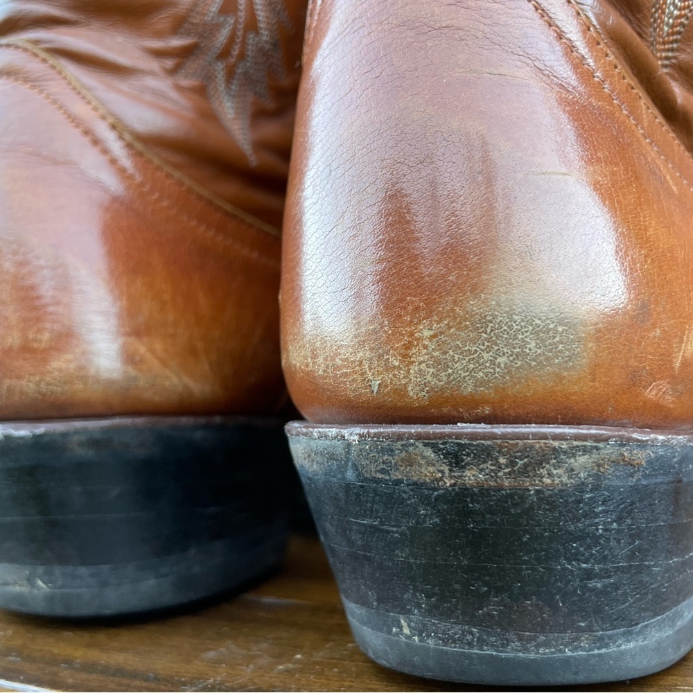 Vintage 1990’s Larry Mahan’s Brown Leather Cowboy Boots cognac leather - Picture 10 of 16